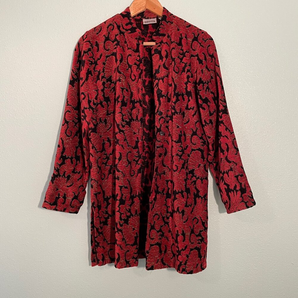 Vintage Chico's‎ Design tapestry coat red, black & gold, button down